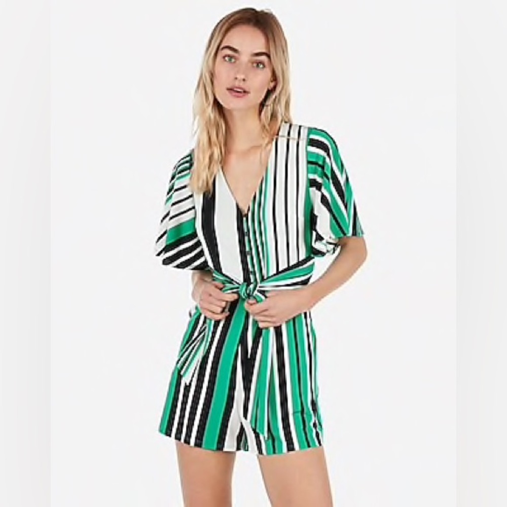 Express Green and Black Striped Jumpsuit